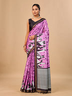 Lilac Soft Cotton Silk Saree with Golden Zari Border & Dog Digital Prints