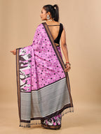 Lilac Soft Cotton Silk Saree with Golden Zari Border & Dog Digital Prints