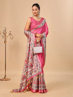 Pink Soft Tussar Silk Saree with Madhubani Digital Prints