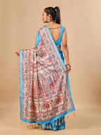 Blue Soft Tussar Silk Saree with Madhubani Digital Prints