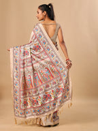 Cream Soft Tussar Silk Saree with Madhubani Digital Prints
