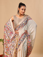 Cream Soft Tussar Silk Saree with Madhubani Digital Prints