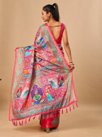 Pink Soft Tussar Silk Saree with Darbari Pashmina Digital Prints