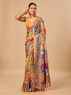 Mustard Soft Tussar Silk Saree with Darbari Pashmina Digital Prints