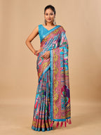 Blue Soft Tussar Silk Saree with Darbari Pashmina Digital Prints