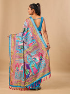 Blue Soft Tussar Silk Saree with Darbari Pashmina Digital Prints