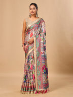 Cream Soft Tussar Silk Saree with Darbari Pashmina Digital Prints