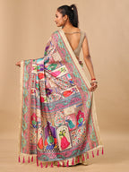 Cream Soft Tussar Silk Saree with Darbari Pashmina Digital Prints