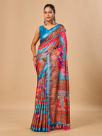 Blue Soft Tussar Silk Saree with Position Pashmina Digital Prints
