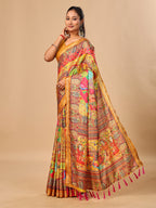 Mustard Soft Tussar Silk Saree with Position Pashmina Digital Prints