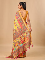 Mustard Soft Tussar Silk Saree with Position Pashmina Digital Prints
