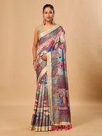 Cream Soft Tussar Silk Saree with Postion Pashmina Digital Prints