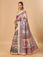 Cream Soft Tussar Silk Saree with Postion Pashmina Digital Prints