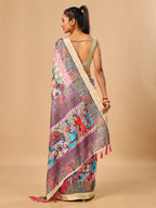 Cream Soft Tussar Silk Saree with Postion Pashmina Digital Prints