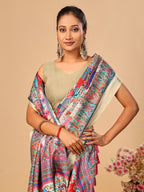 Cream Soft Tussar Silk Saree with Postion Pashmina Digital Prints