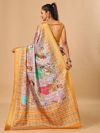 Grey Soft Tussar Silk Saree with Pen Kalamkari Digital Prints