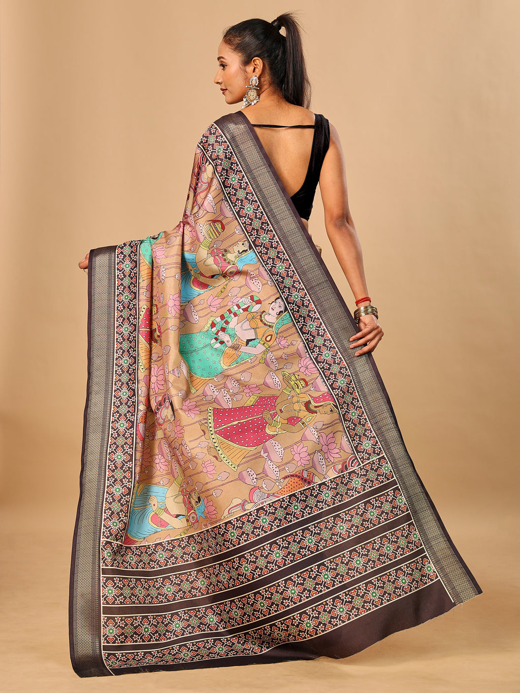 Rust Soft Tussar Silk Saree with Pen Kalamkari Digital Prints