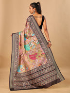 Rust Soft Tussar Silk Saree with Pen Kalamkari Digital Prints