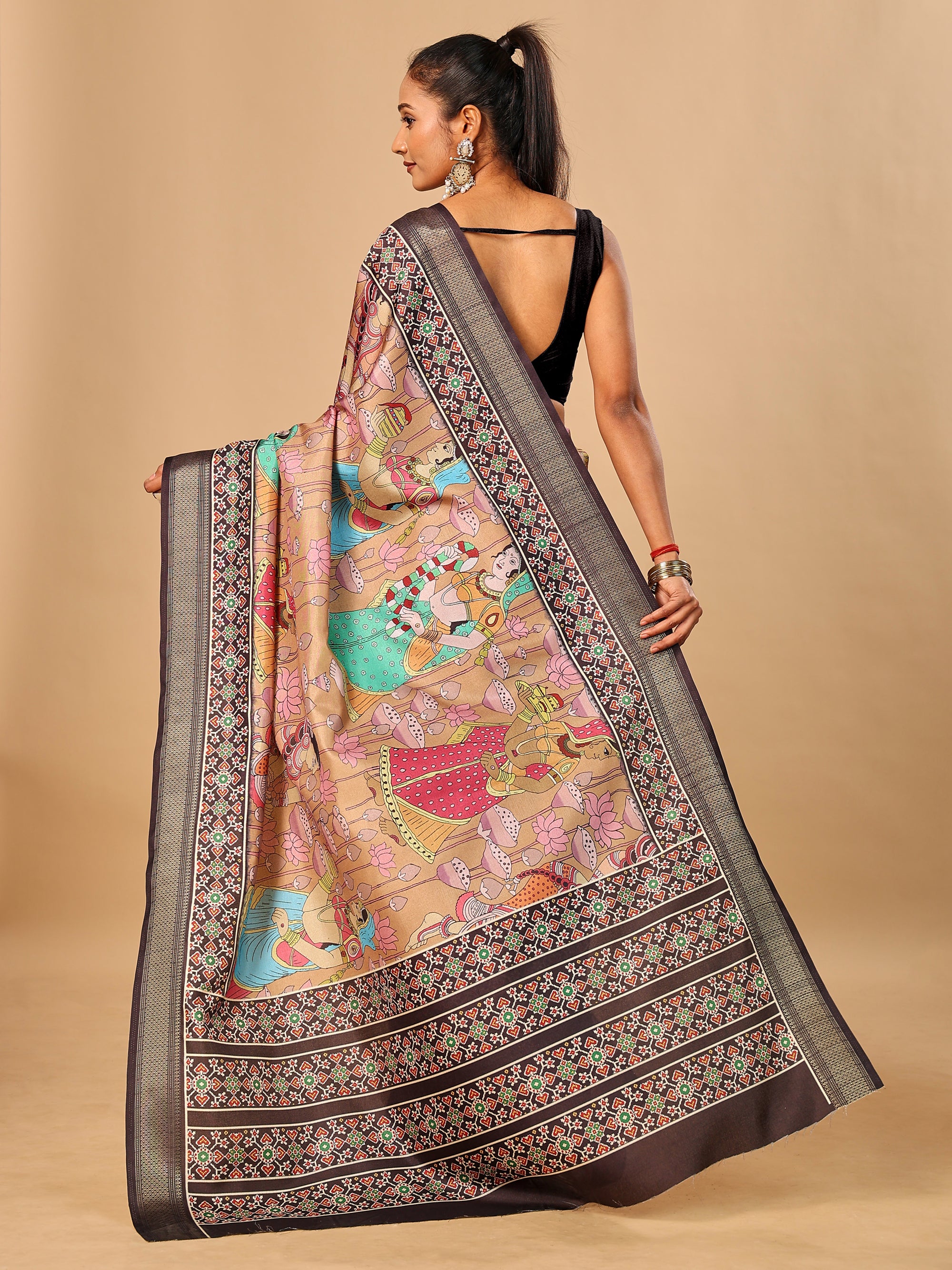Rust Soft Tussar Silk Saree with Pen Kalamkari Digital Prints