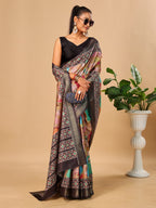 Rust Soft Tussar Silk Saree with Pen Kalamkari Digital Prints