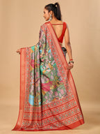 Mehendi Soft Tussar Silk Saree with Pen Kalamkari Digital Prints