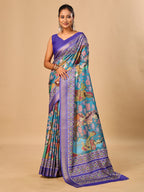 Blue Soft Tussar Silk Saree with Pen Kalamkari Digital Prints