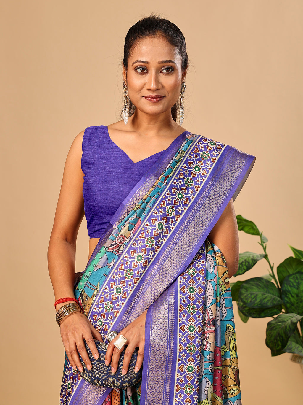 Blue Soft Tussar Silk Saree with Pen Kalamkari Digital Prints