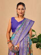 Blue Soft Tussar Silk Saree with Pen Kalamkari Digital Prints