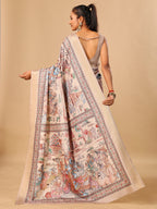 Cream Soft Tussar Silk Saree with Pen Kalamkari Digital Prints