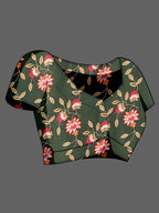 Green Soft Crepe Silk Saree with Peacock & Floral Digital Prints