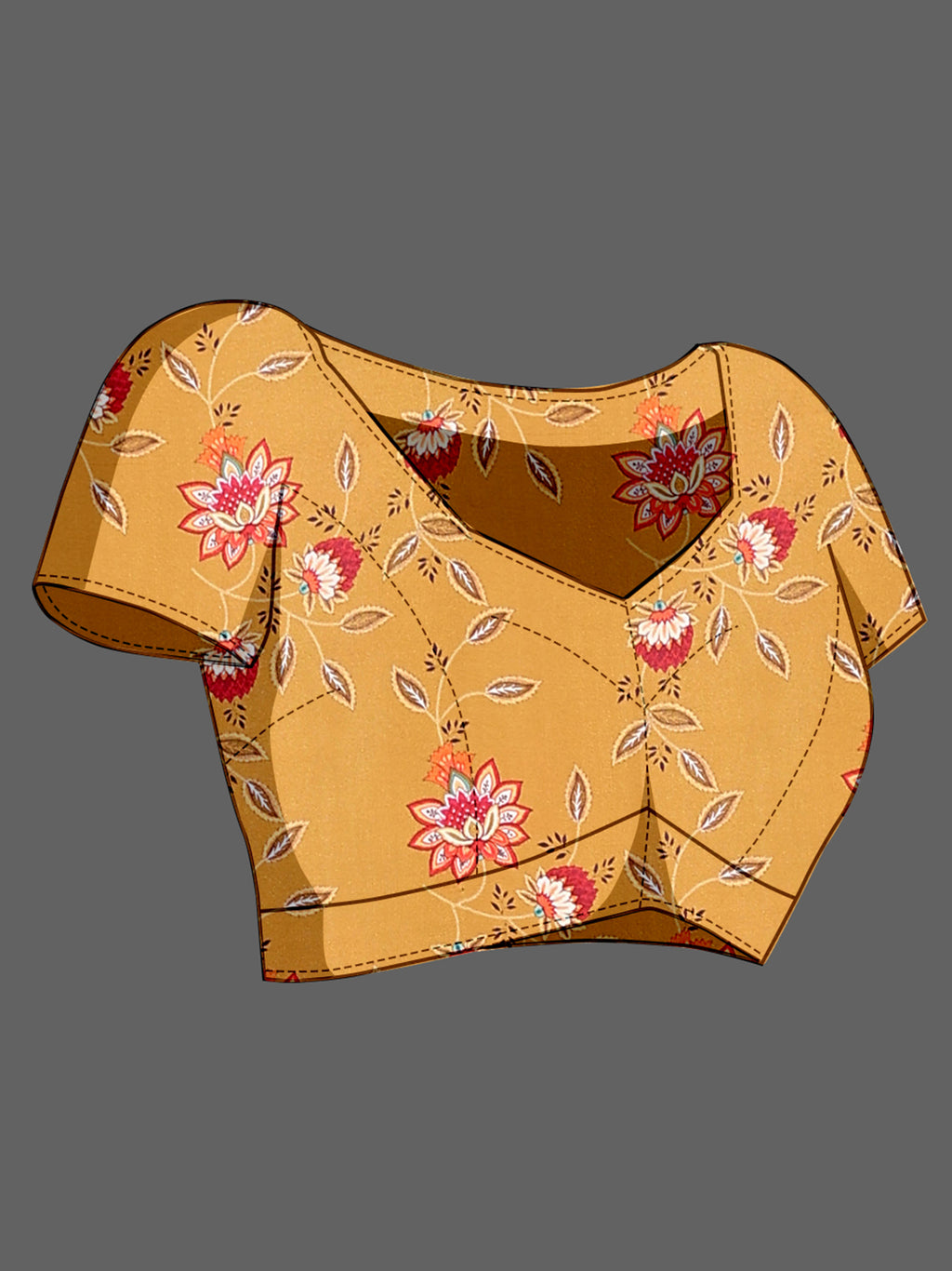 Mustard Soft Crepe Silk Saree with Peacock & Floral Digital Prints