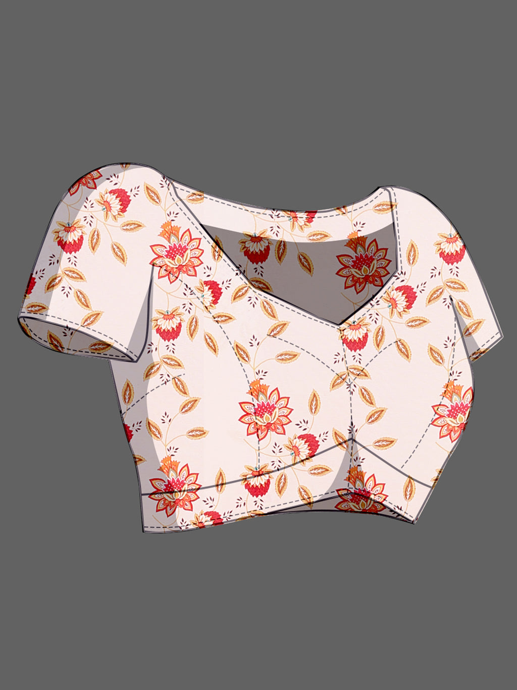 Off White Soft Crepe Silk Saree with Peacock & Floral Digital Prints