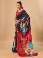 Black Soft Butter Crepe Silk Saree with Fancy Floral Digital Prints