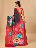 Black Soft Butter Crepe Silk Saree with Fancy Floral Digital Prints