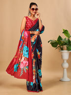 Black Soft Butter Crepe Silk Saree with Fancy Floral Digital Prints