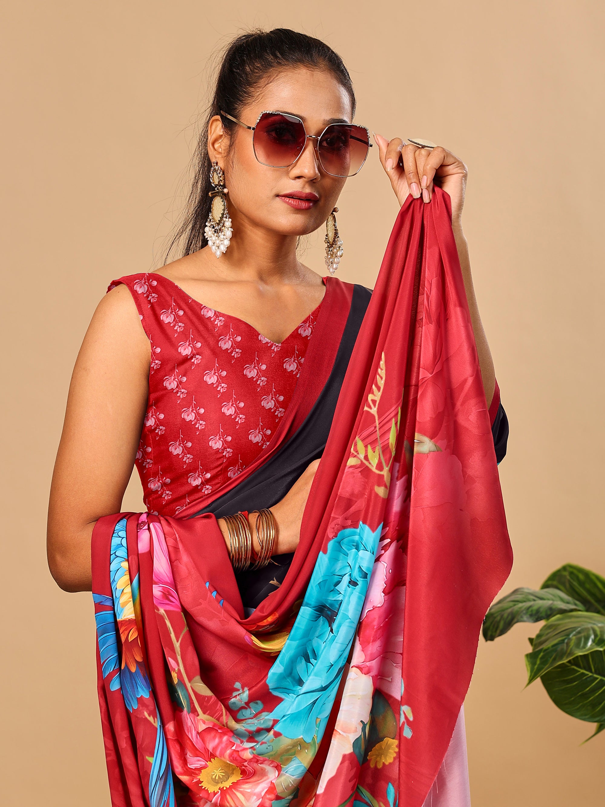 Black Soft Butter Crepe Silk Saree with Fancy Floral Digital Prints