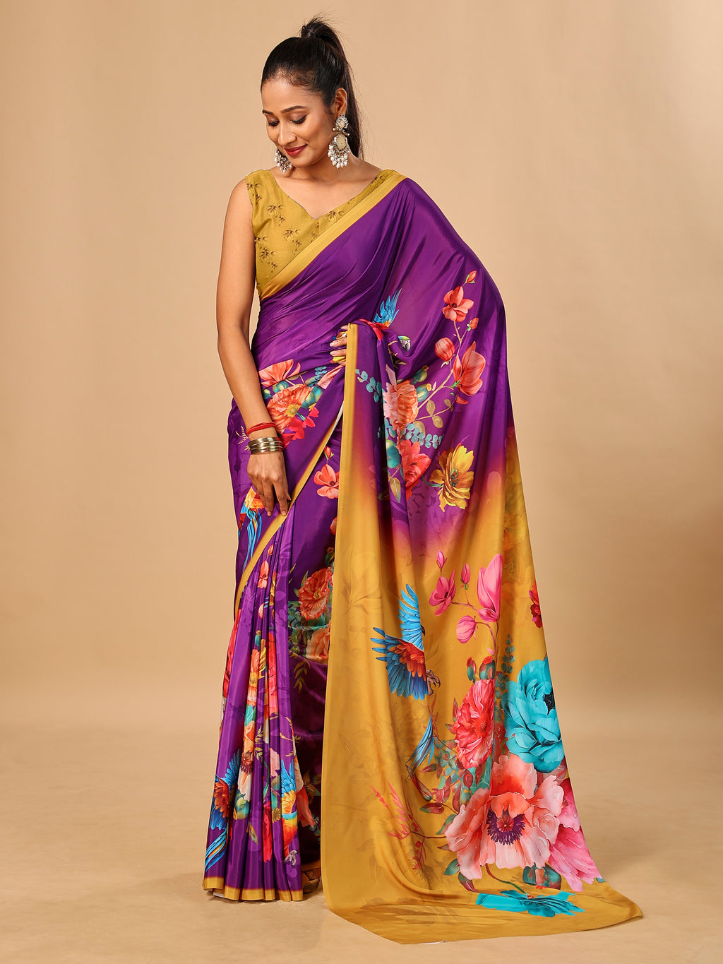 Jamani Soft Butter Crepe Silk Saree with Fancy Floral Digital Prints