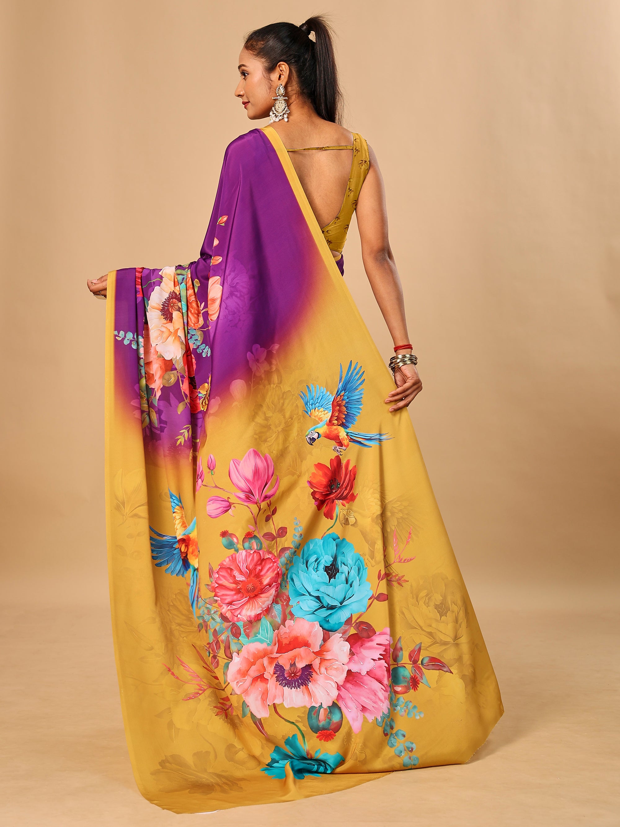 Jamani Soft Butter Crepe Silk Saree with Fancy Floral Digital Prints