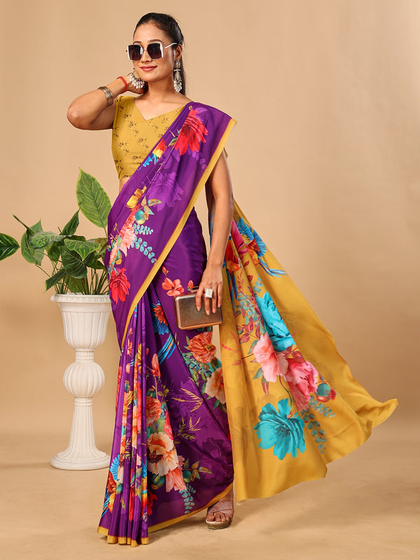 Jamani Soft Butter Crepe Silk Saree with Fancy Floral Digital Prints