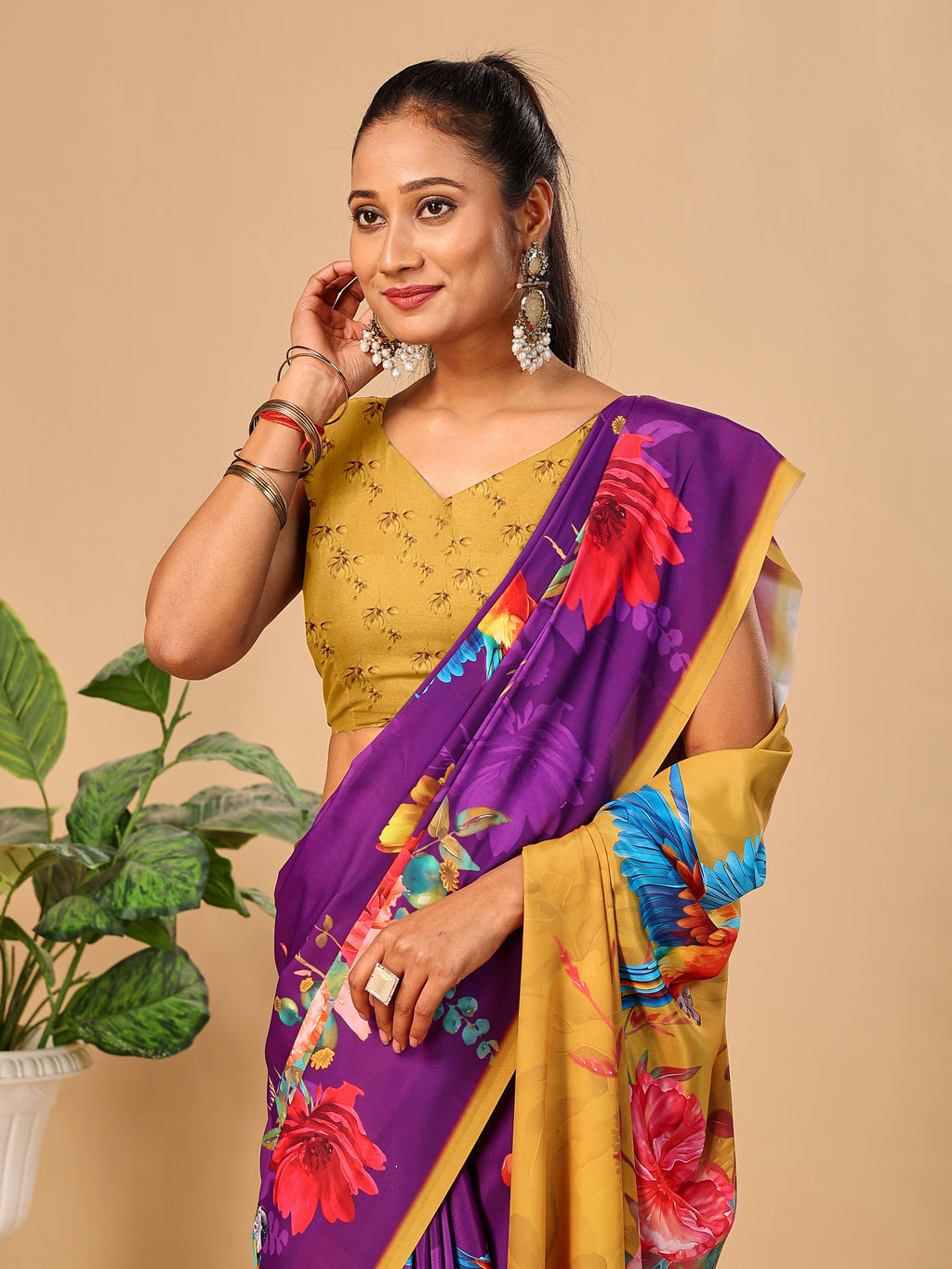 Jamani Soft Butter Crepe Silk Saree with Fancy Floral Digital Prints