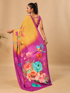 Mustard Soft Butter Crepe Silk Saree with Fancy Floral Digital Prints