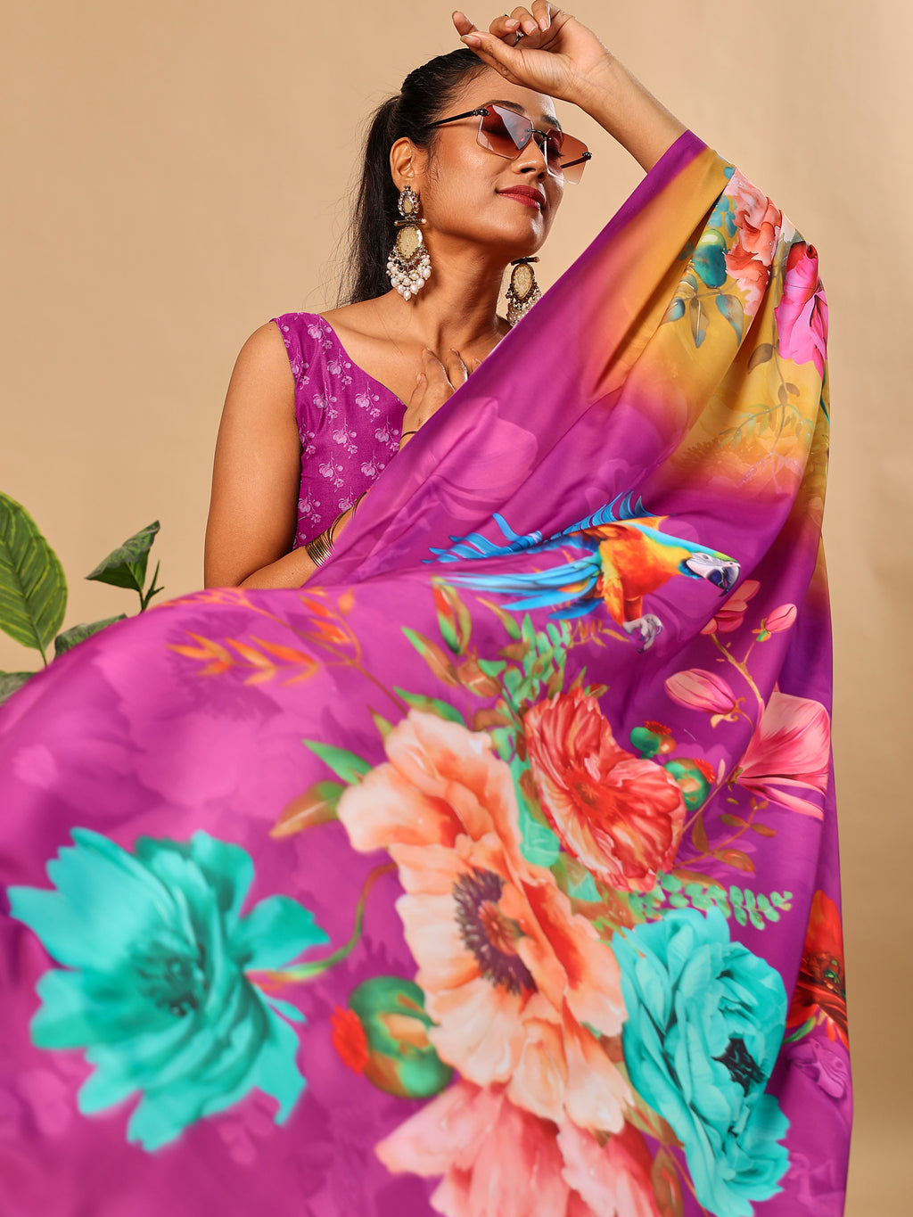 Mustard Soft Butter Crepe Silk Saree with Fancy Floral Digital Prints