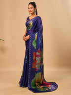 Purple Soft Space Silk Saree with Fancy Digital Prints And Handwork