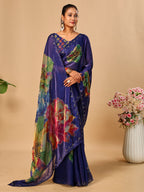 Purple Soft Space Silk Saree with Fancy Digital Prints And Handwork