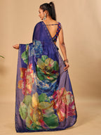 Purple Soft Space Silk Saree with Fancy Digital Prints And Handwork