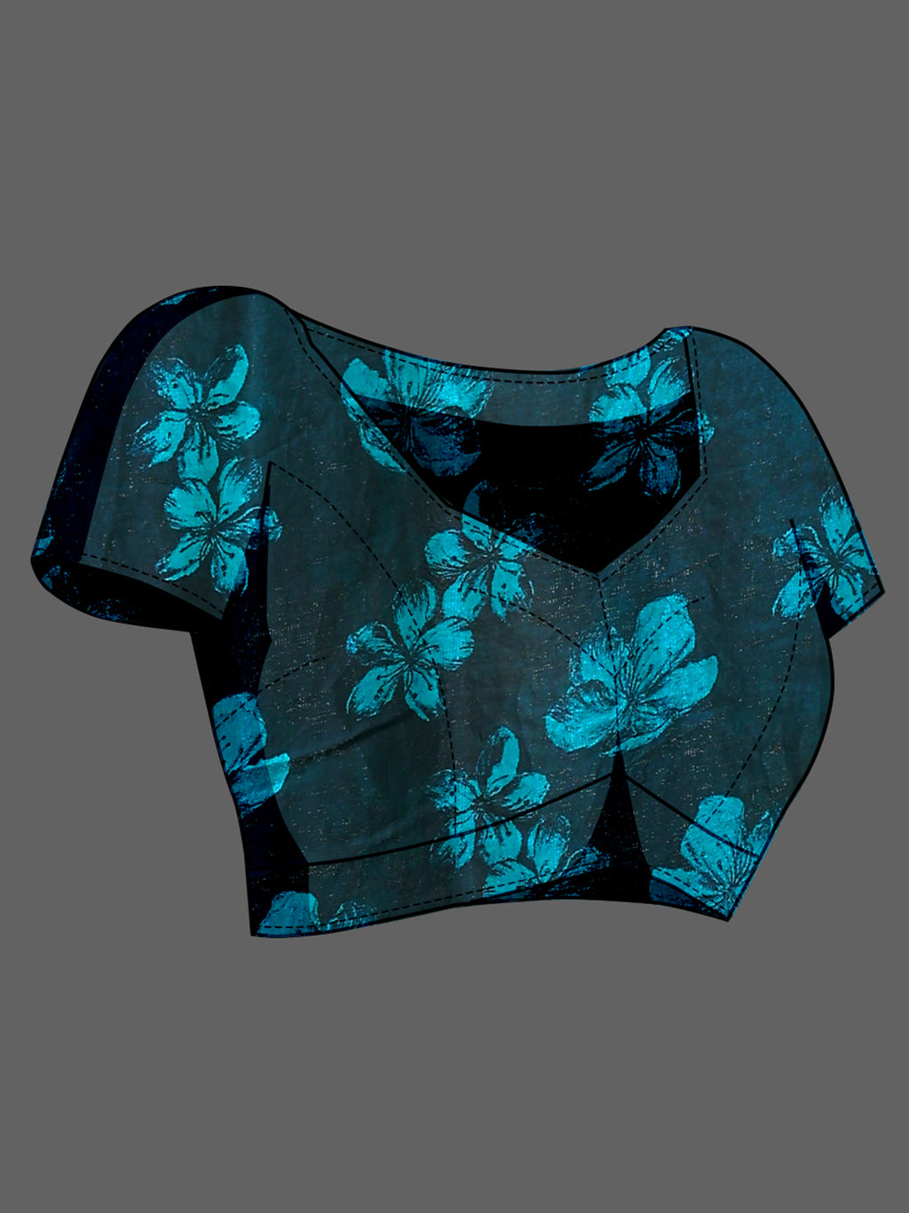 Teal Blue Soft Space Silk Saree with Fancy Digital Prints And Handwork