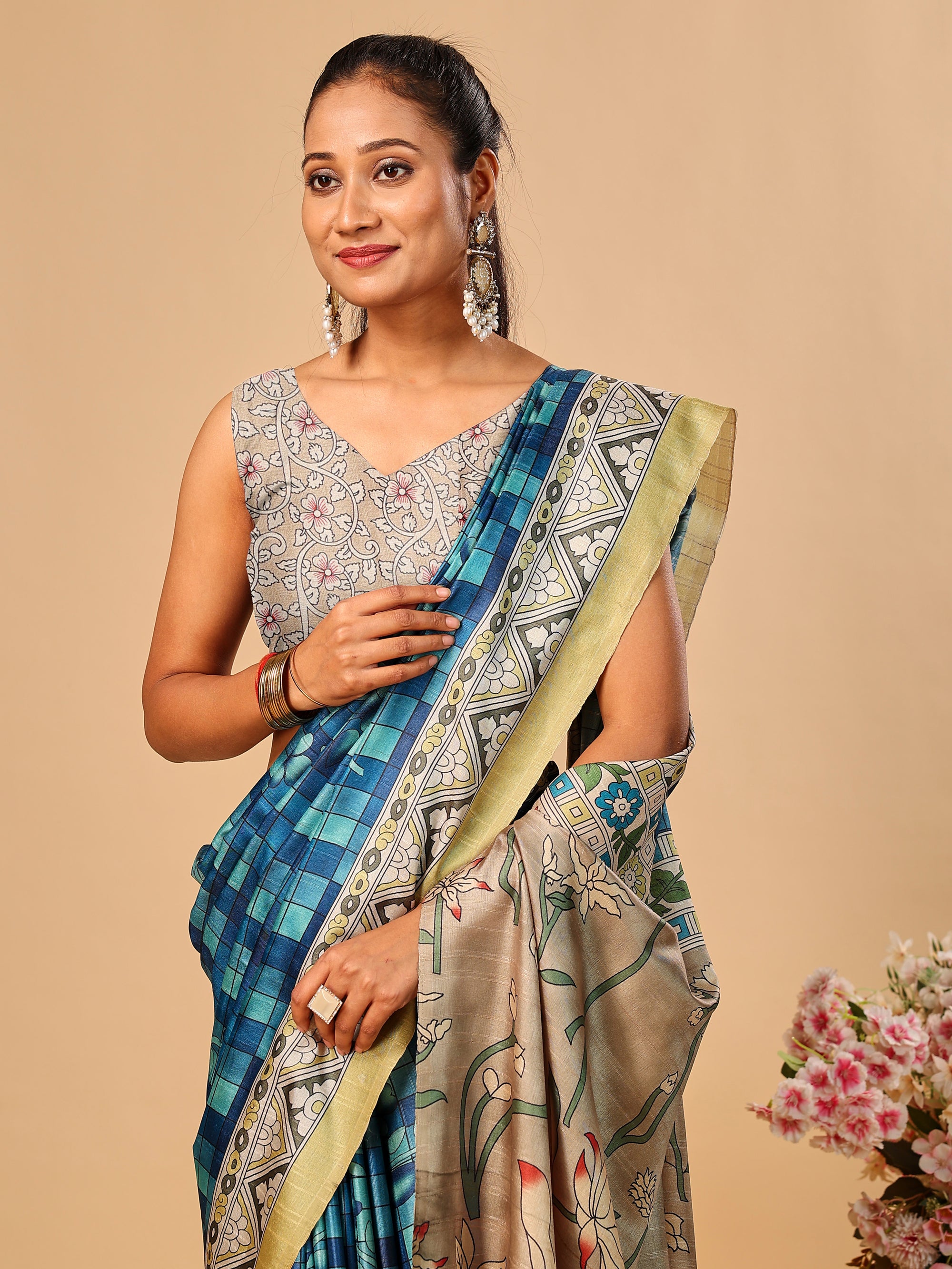 Soft Tussar Silk Saree with Digital Prints