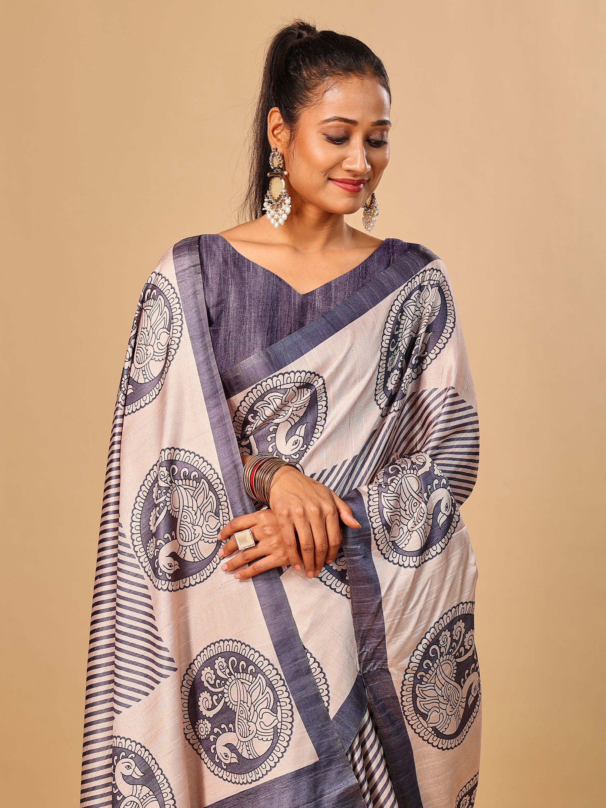 Soft Tussar Silk Saree with Digital Prints
