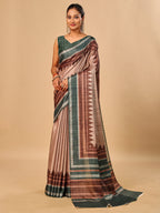 Green Soft Tussar Silk Kantha Stitch Printed Saree with Temple Border