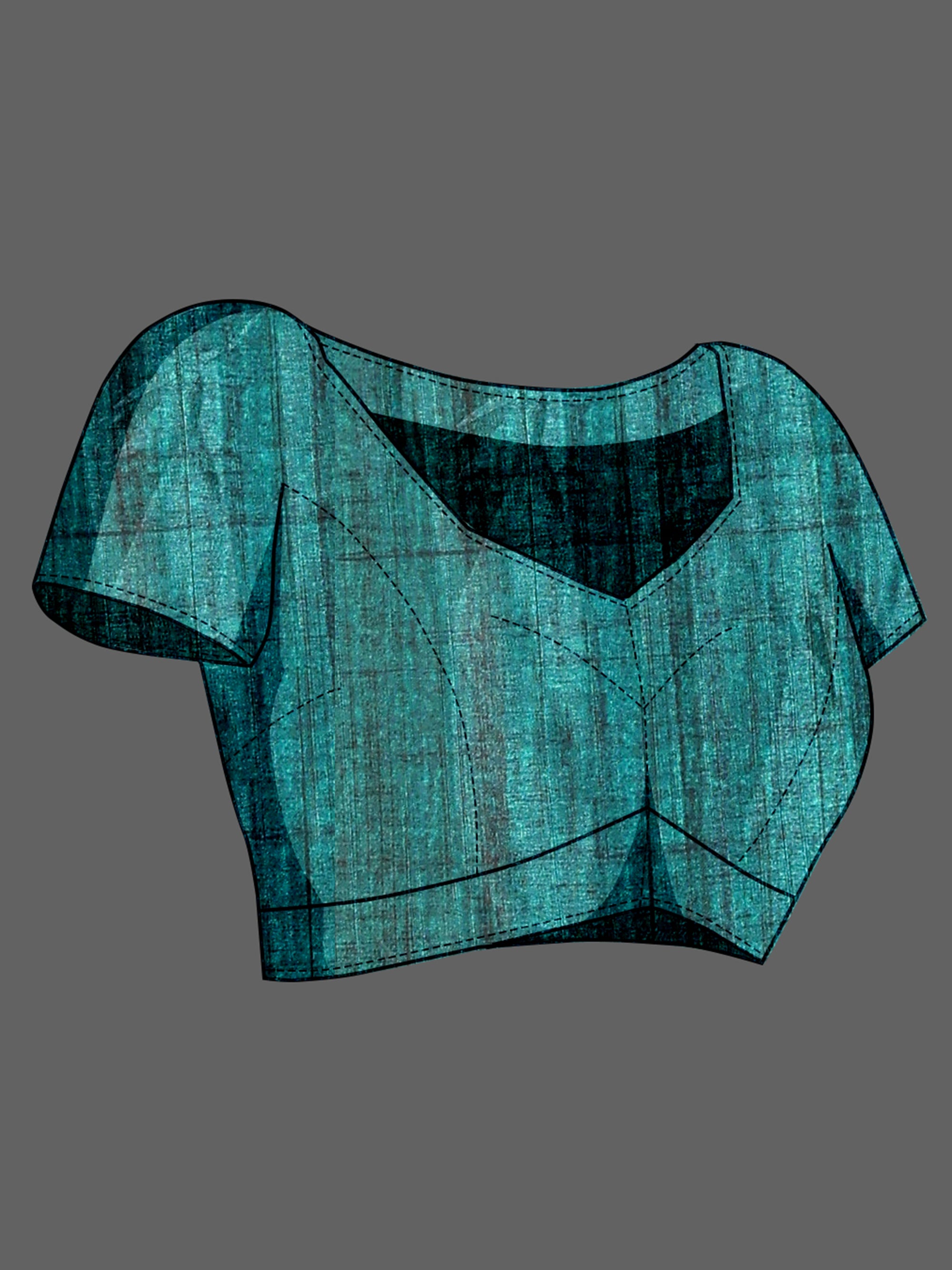 Teal Blue Soft Tussar Silk Kantha Stitch Printed Saree with Temple Border